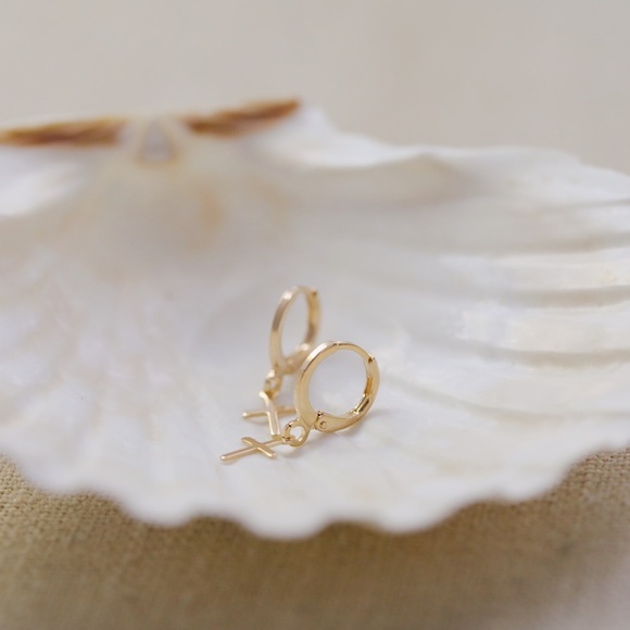 Petite Cross Earrings | 18k Gold Filled - Picture 8 of 9